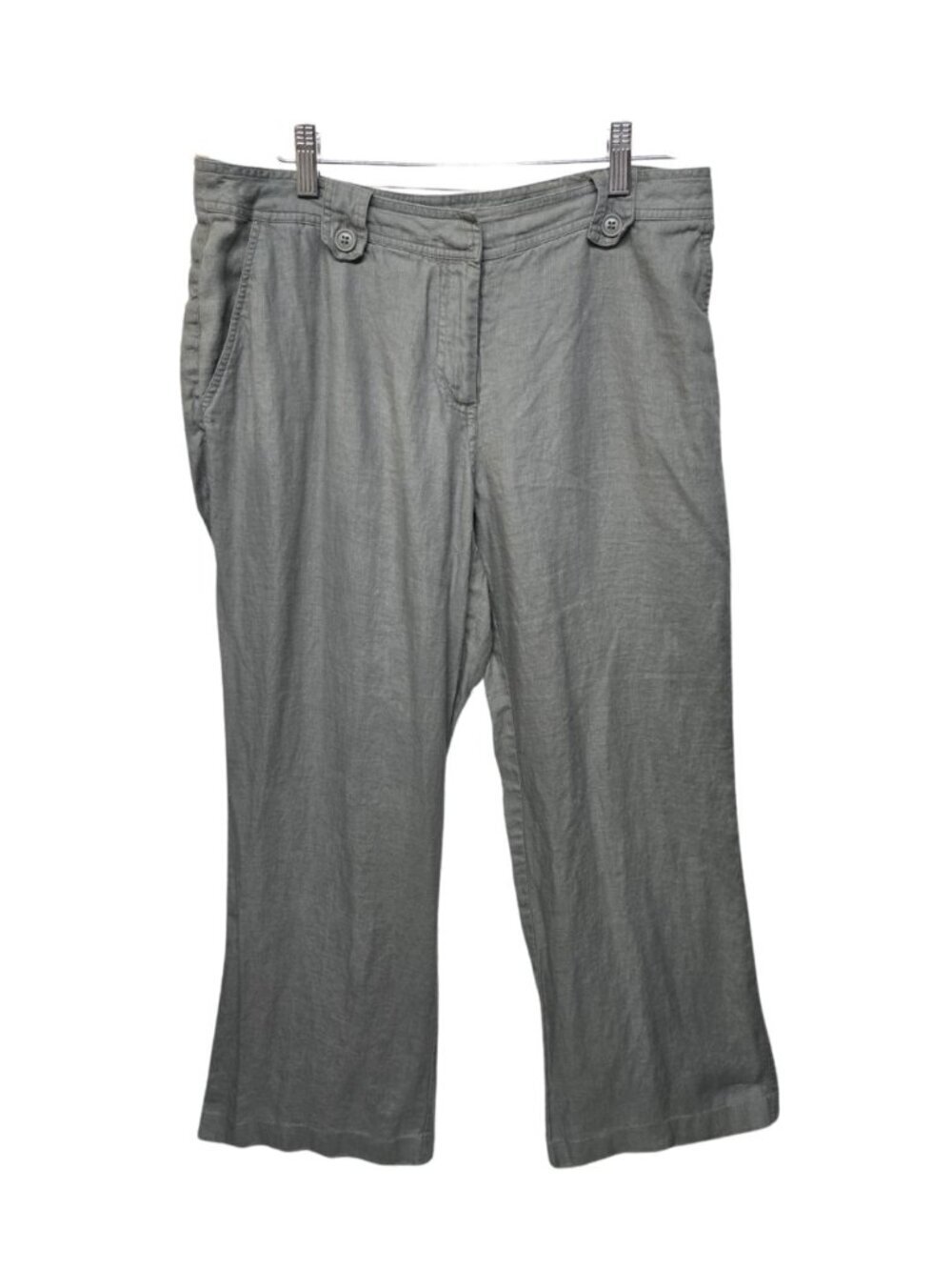 100% Linen Ankle Pants Khaki Size 10 32x27 Relaxed Straight Leg Lightweight H&M